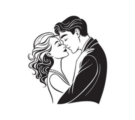 black and white Couple one line drawing design. Vector isolated cover poster design. Love print. Couple kissing line drawing.