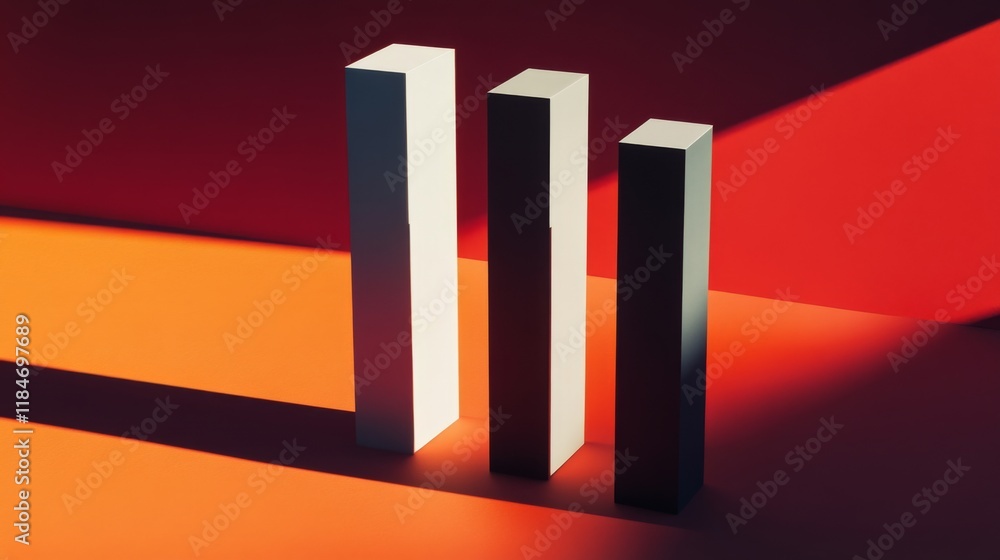 Fototapete A clean and minimalist D bar chart with tall, evenly spaced bars, cast shadows on a subtle gradient background, emphasizing clarity and precision in financial data.