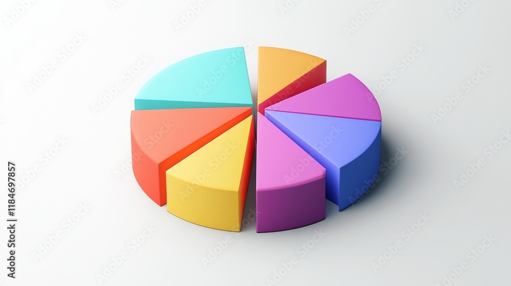 Poster a clean and minimalist d pie chart showcasing statistical data, with a soft shadow effect and evenly