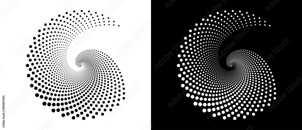 Poster modern abstract background. halftone dots in spiral. round logo. vector dotted frame. design element
