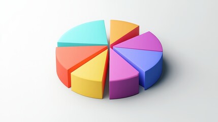 Obraz premium A clean and minimalist D pie chart showcasing statistical data, with a soft shadow effect and evenly distributed segments that highlight key financial insights.