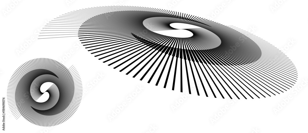Poster Spiral with black lines as dynamic abstract vector background or logo or icon. Abstract background with lines in circle. Artistic illustration with perspective on white background.
