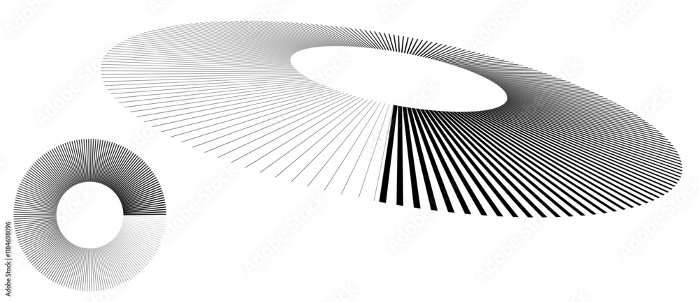 Poster Spiral with black lines as dynamic abstract vector background or logo or icon. Abstract background with lines in circle. Artistic illustration with perspective on white background.