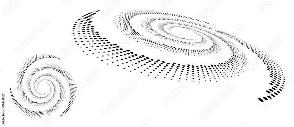 Aufkleber perspective view to abstract halftone dotted circle. spiral universe concept.