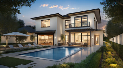 Newly Built Modern House with Spacious Front Yard and Glass Facade