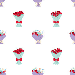 Tulip bouquets vector flat seamless pattern