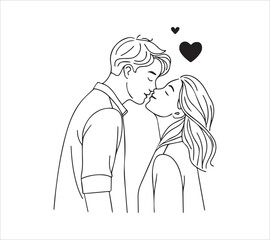 black and white Couple one line drawing design. Vector isolated cover poster design. Love print. Couple kissing line drawing.