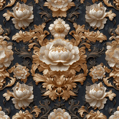 Luxurious floral pattern with gold and cream tones