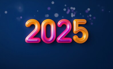 Vibrant 3D Happy New Year Text, Gorgeous Gradient Typography on Dark Blue