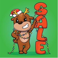 Deer for e-commerce discounts, vector illustration, holiday, winter