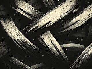 Abstract black-and-white woven texture with dynamic brush strokes.