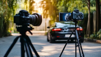 Outdoor Photography Setup with Professional Camera and Tripod