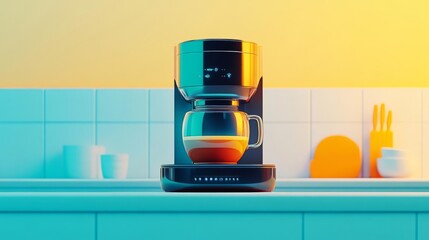 A vibrant coffee maker brewing a fresh pot of coffee.
