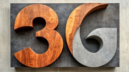 Number thirty-six made of wood and concrete representing modern design