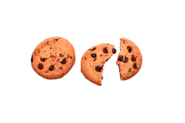 Chocolate chip cookies isolated on white background, Homemade cookies close up.