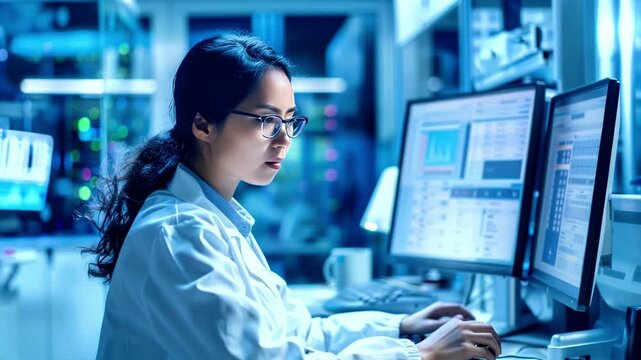 A clinical researcher working with samples and data in a hightech medical research facility	