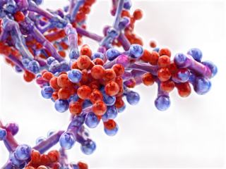 A molecular visualization of an antibody binding to an antigen.

