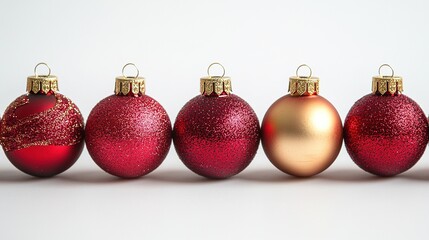 A row of decorative holiday ornaments in red and gold, perfect for festive celebrations.