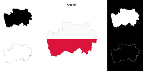 Krasnik county outline map set