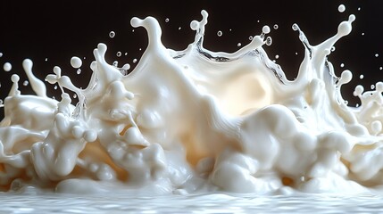 A dynamic splash of milk captured mid-motion against a dark backdrop.