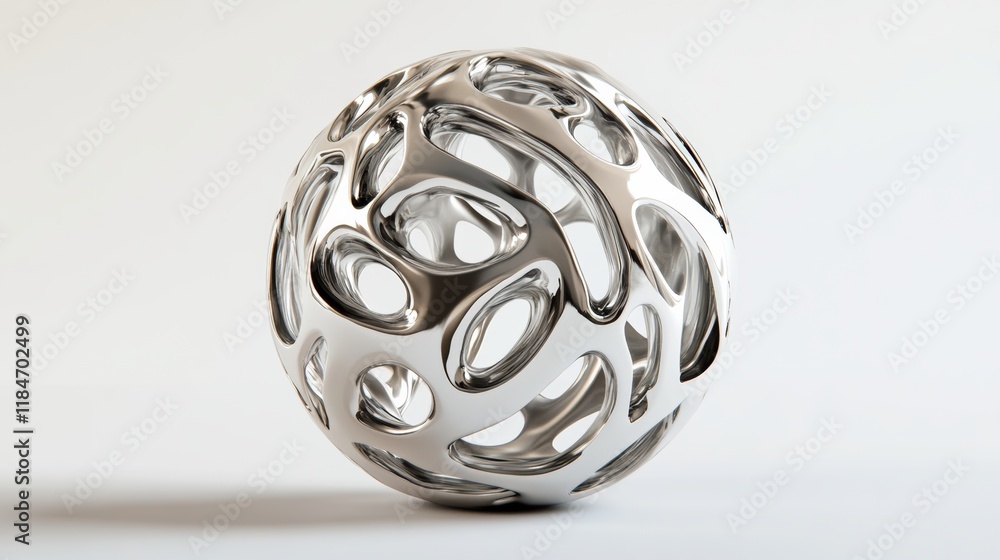 Aufkleber metallic sphere with organic holes creating abstract pattern on white background