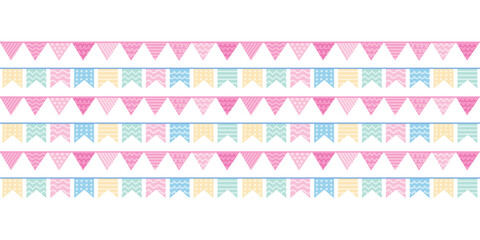 Colorful hanging birthday garland with flag seamless border