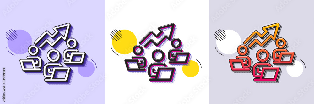 Aufkleber teamwork chart line icon. halftone dotted pattern. gradient icon with grain shadow. remote office si