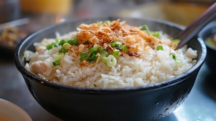 Hearty Steamed Rice with Tender Chicken and Toppings