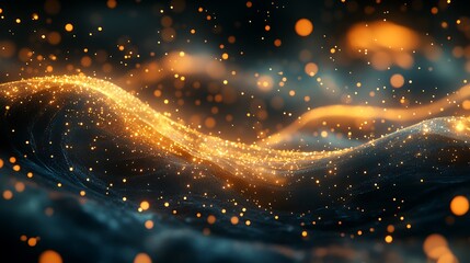 Golden Particles Flowing Over Dark Undulating Surface
