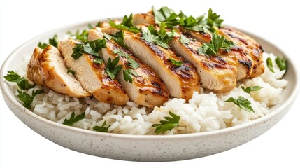 Steamed Rice with Grilled Chicken and Fresh Herbs