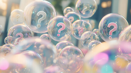 A collection of bubbles with question marks on them, suitable for use in illustrations, presentations, and designs