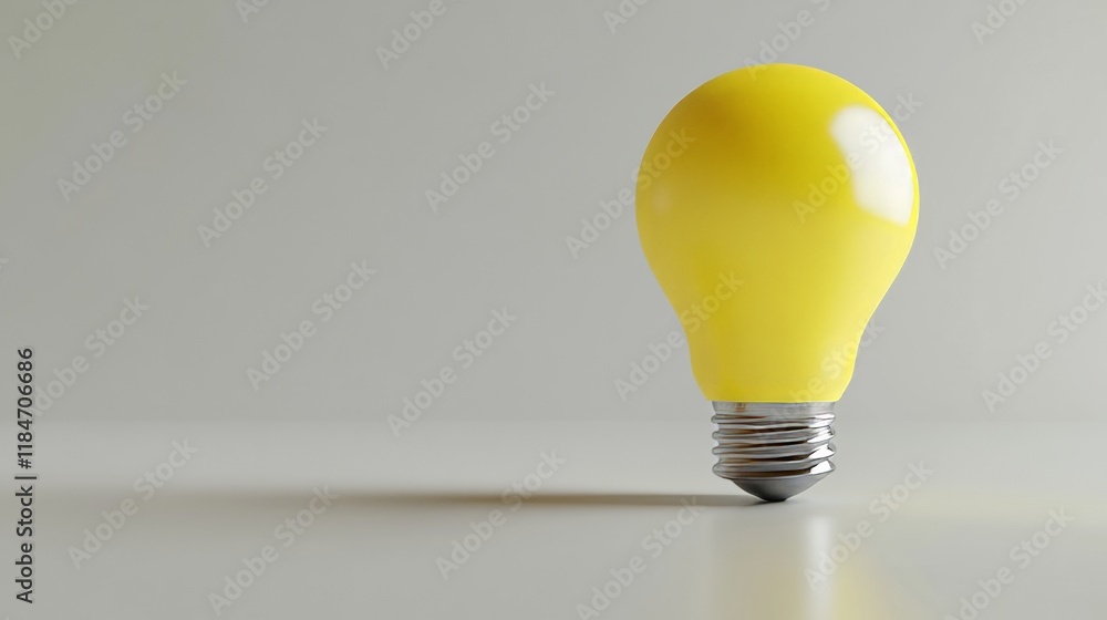Poster yellow light bulb standing on gray background representing a new idea
