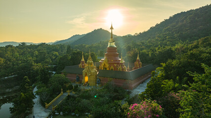 aerial view of the beautiful pagoda at Phra Yai Wat Phra That Doi Phra Chan (Daibutsu) temple in...