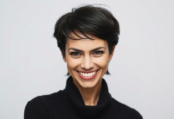 Fototapeta premium Woman with short hair, smiling with a hint of playfulness