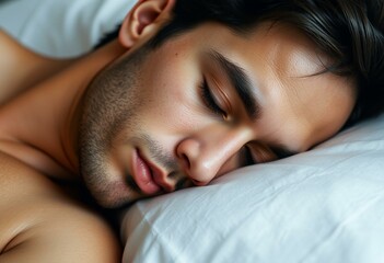 Serene sleeping male portrait with soft focus on eyes