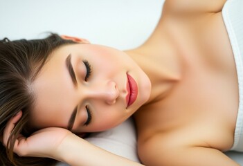 Fototapeta premium Female sleeping person on a bed