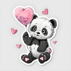 Obraz premium Cute panda holding a heart balloon surrounded by hearts in a playful design