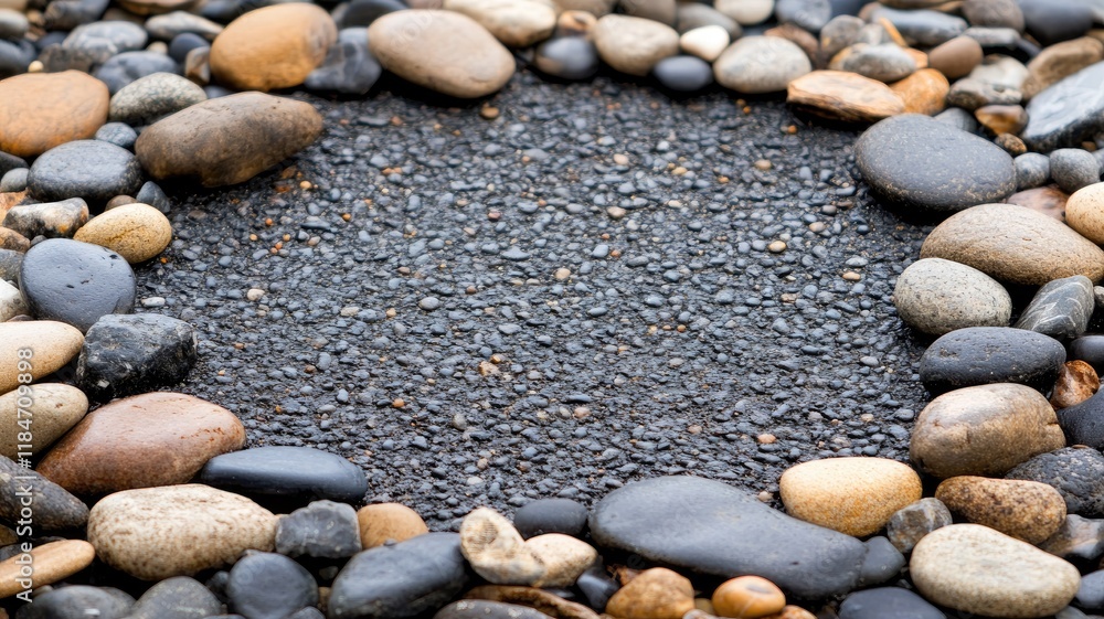 Poster smooth pebbles arranged in circular pattern on gravel background