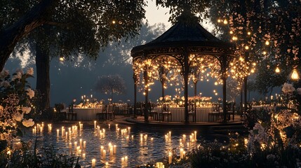 Enchanting Gazebo Framed Garden Party with Floating Candles and Floral Garlands
