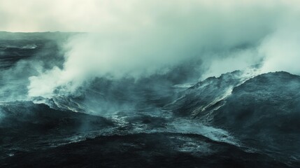 Obraz premium Volcanic Landscape in a Misty Morning