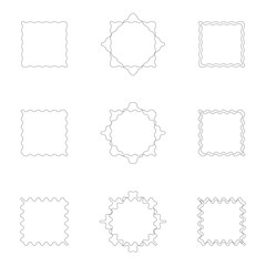 Set of geometric squares, frames and logos with arrangements. Lines and designs, vector illustrations.