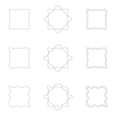 Set of geometric squares, frames and logos with arrangements. Lines and designs, vector illustrations.