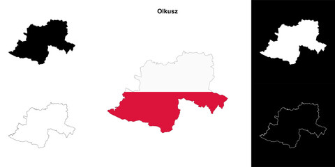 Olkusz county outline map set