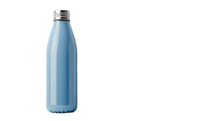 Blue Bottle with Silver Lid, Isolated on White Background for Mockup