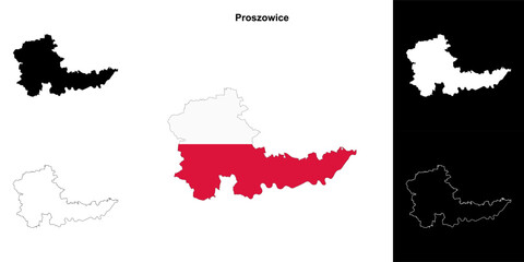 Proszowice county outline map set