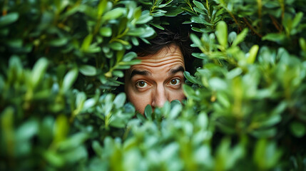 A man hiding in a bush