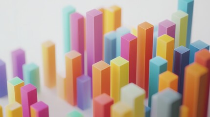 Fototapeta premium A colorful D bar graph on a clean white background, with bars of different heights representing financial growth, creating a sense of depth and dimension.