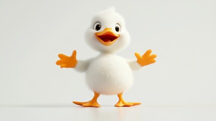 Cute cartoon duckling welcoming with open arms