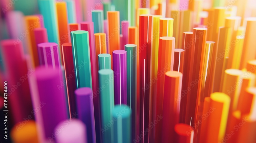 Fototapete a colorful d bar graph on a clean white background, with bars of different heights representing fina