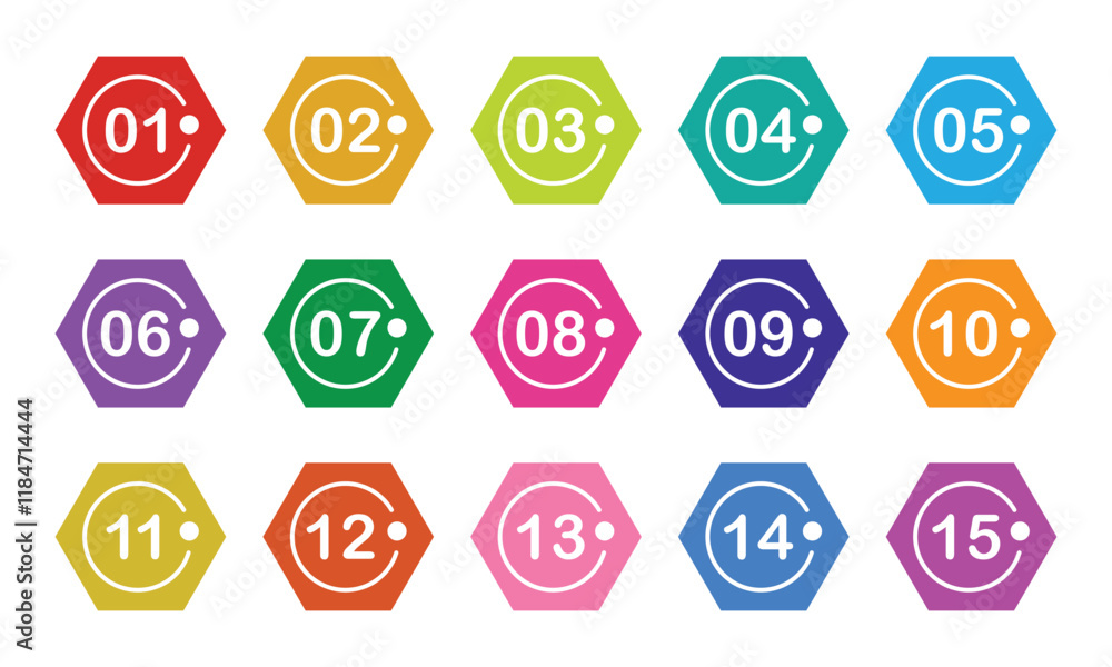 Poster number button set. modern colourful numbers button set multi coloured for stock isolated on white ba